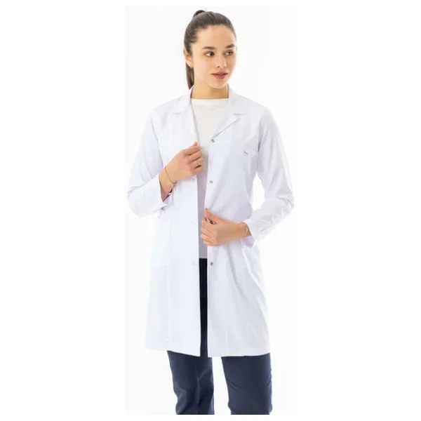 Spor Yaka Uzun Kol Kadın Doktor Önlüğü Alpaka Kumaş Beyaz Rnko101 Beyaz - Görsel 3