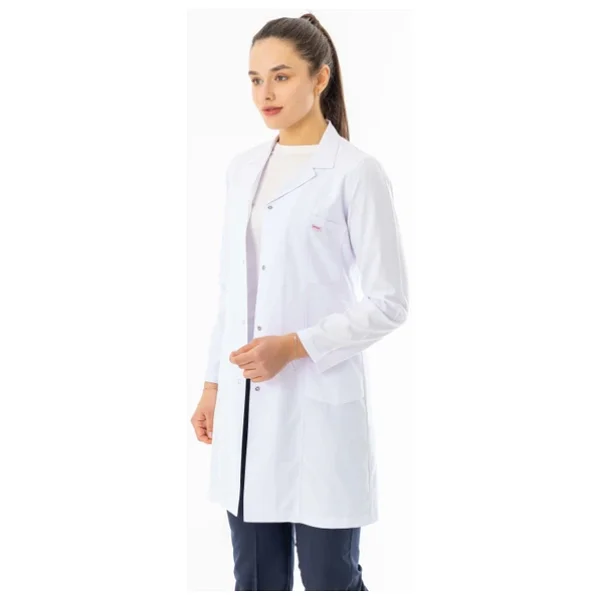 Spor Yaka Uzun Kol Kadın Doktor Önlüğü Alpaka Kumaş Beyaz Rnko101 Beyaz - Görsel 4