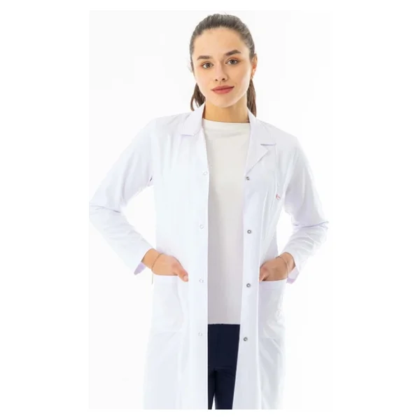 Spor Yaka Uzun Kol Kadın Doktor Önlüğü Alpaka Kumaş Beyaz Rnko101 Beyaz - Görsel 5