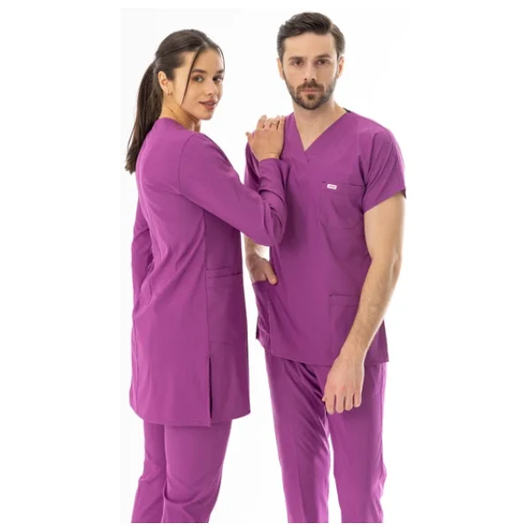 Likra Uzun Kol Doktor Hemşire Forması Alt Üst Takım Fuşya (LTST200015) - Görsel 10