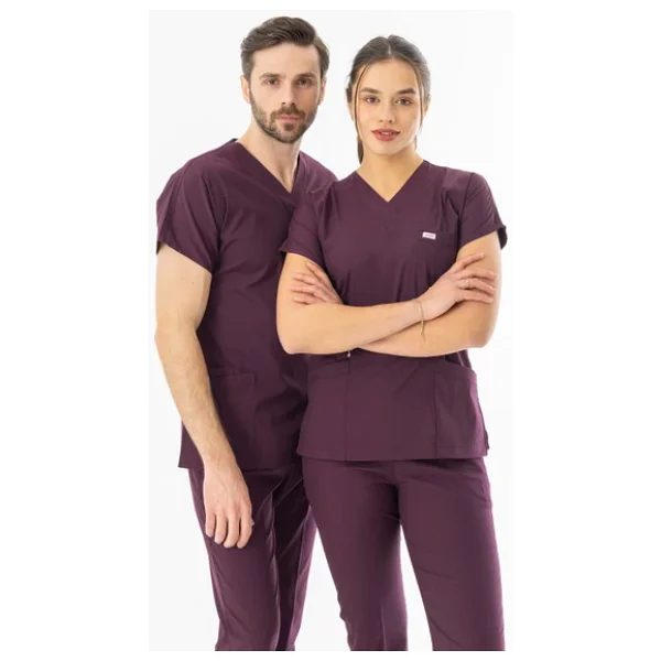 Likra Yarasa Kol Doktor Hemşire Forması Alt Üst Takım Mürdüm (LYRS1012) - Görsel 7