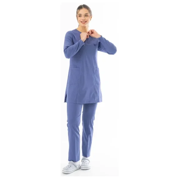 Likra Uzun Kol Doktor Hemşire Forması Alt Üst Takım Kot Mavisi (LTST20004) - Görsel 4