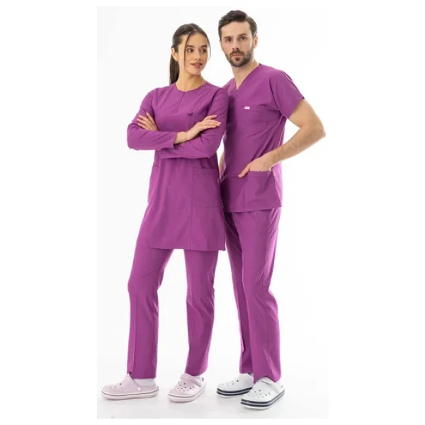 Likra Uzun Kol Doktor Hemşire Forması Alt Üst Takım Fuşya (LTST200015) - Görsel 9