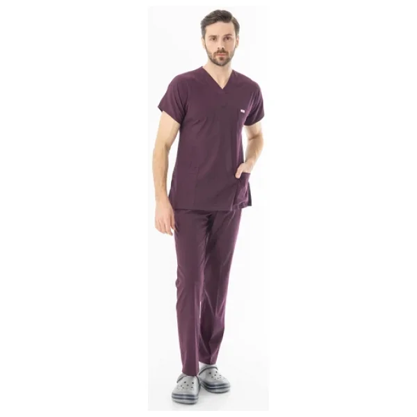 Likra Yarasa Kol Doktor Hemşire Forması Alt Üst Takım Mürdüm (LYRS1012) - Görsel 8