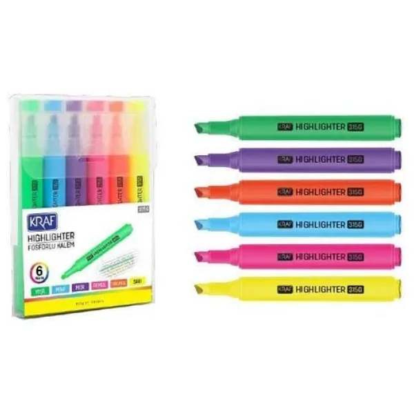 Kraf Trio Bright Colors 315G-B 6'lı Fosforlu Kalem - Görsel 3