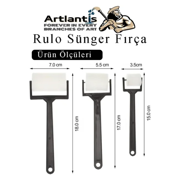 Sünger Rulo Fırça 6 Lı 1 Paket Siyah Plastik Saplı Boyama Süngeri Sanatsal Sünger Boya Fırçası Parmak Guaj Akrilik Boya - Görsel 3