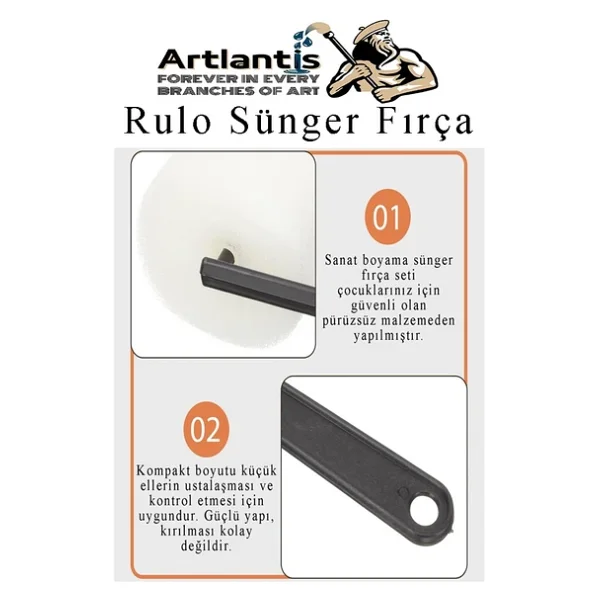 Sünger Rulo Fırça 6 Lı 1 Paket Siyah Plastik Saplı Boyama Süngeri Sanatsal Sünger Boya Fırçası Parmak Guaj Akrilik Boya - Görsel 4