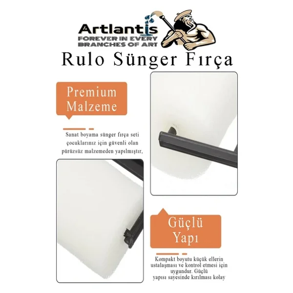 Sünger Rulo Fırça 6 Lı 1 Paket Siyah Plastik Saplı Boyama Süngeri Sanatsal Sünger Boya Fırçası Parmak Guaj Akrilik Boya - Görsel 5