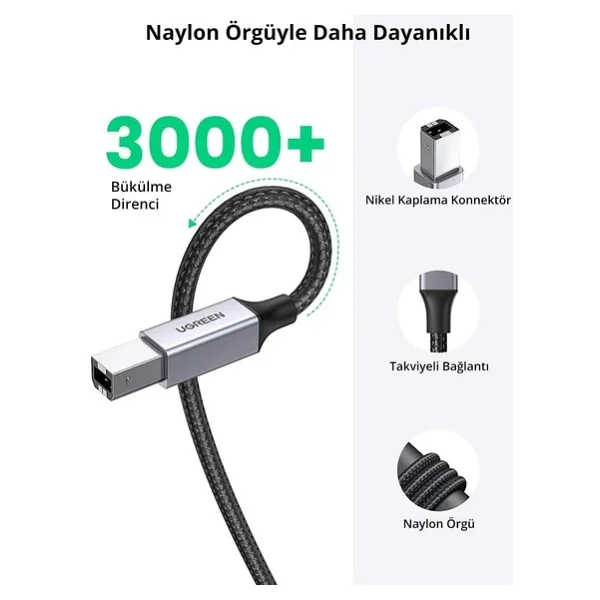 Ugreen 80802 1.5 m USB 2.0 Yazıcı Kablosu - Görsel 4
