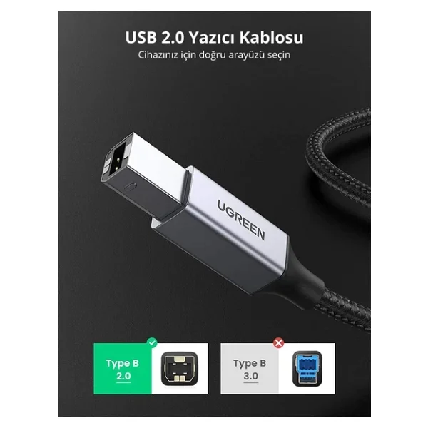 Ugreen 80802 1.5 m USB 2.0 Yazıcı Kablosu - Görsel 2