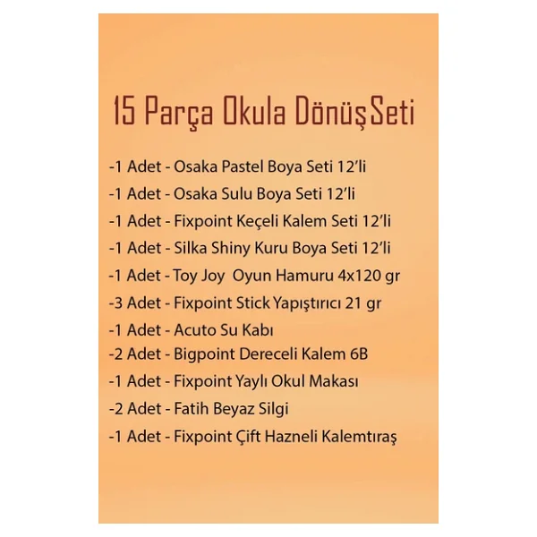 Kreş Anasınıfı Anaokulu Okul Kırtasiye Seti Okula Dönüş Seti 15 Parça Okul Seti - Görsel 5