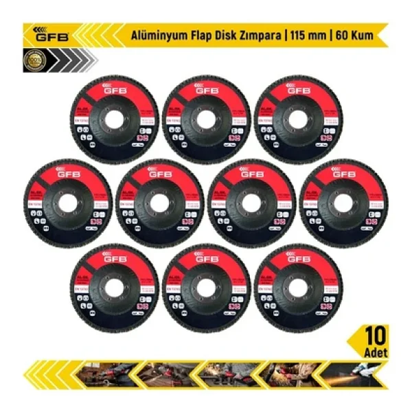 Gfb 10 Adet Alüminyum Flap Disk Zımpara 115MM-60 Kum - Görsel 3