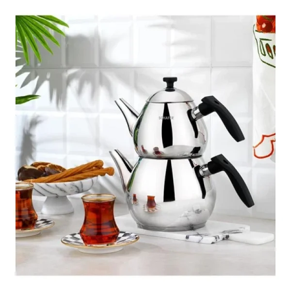 Schafer Tea Chef Siyah Orta Boy Çelik Çaydanlık - Görsel 5
