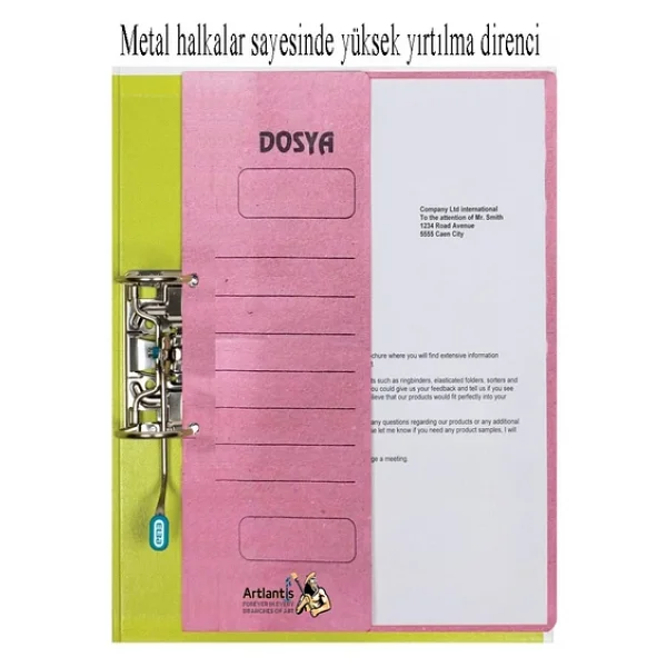 Yarım Kapak Telli Dosya Pembe Karton 10 Adet Karton Yarım Kapaklı Kapsüllü Dosya A4 Boy 24X32 Cm Klasör İçin Büro Ofis - Görsel 3
