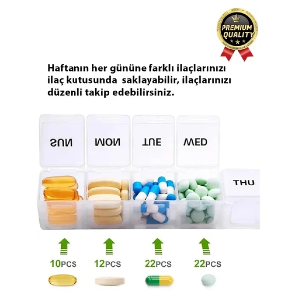 Dayanıklı Düzenleyici Organizer Abs Plastik Şeffaf Haftalık Günlük 7 Bölmeli İlaç Hap Saklama Kutusu - Görsel 3