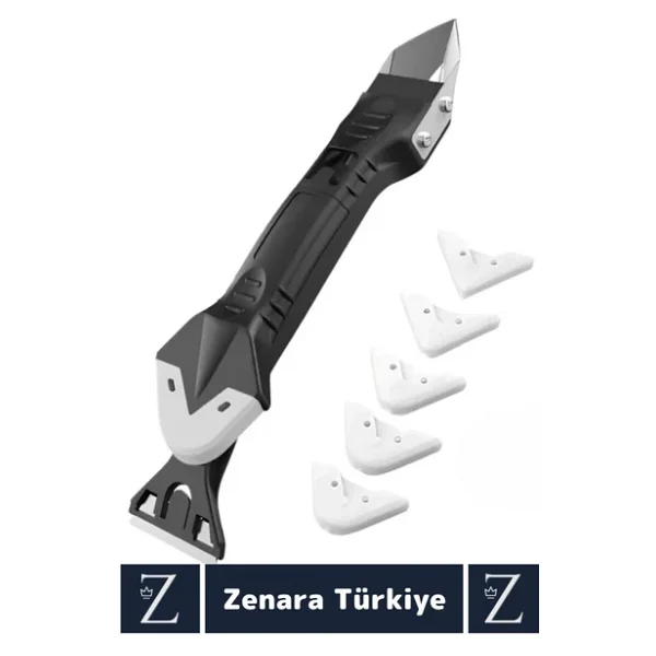 Premium Yüksek Kalite Kompakt 3 in 1 Fayans Derz Silikon Kazıyıcı Uygulayıcı 5 Silikon Başlık Hediye - Görsel 2