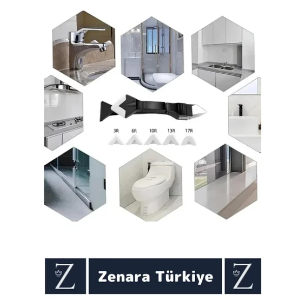 Premium Yüksek Kalite Kompakt 3 in 1 Fayans Derz Silikon Kazıyıcı Uygulayıcı 5 Silikon Başlık Hediye - Görsel 5
