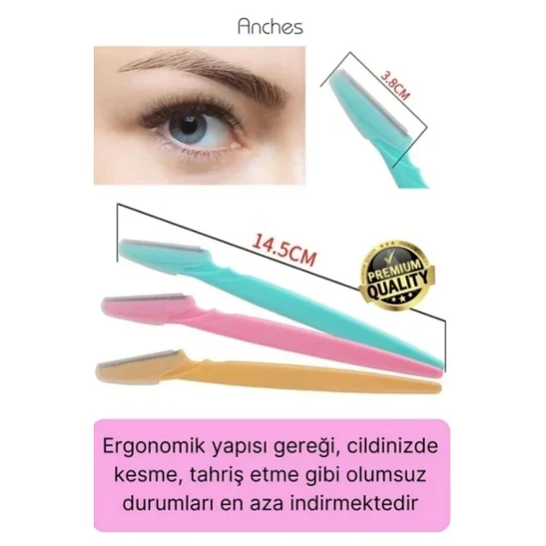 Çok Amaçlı Pratik Tahriş Etmez Acısız Yüz Tüy Alma Epilasyon Aleti 3'lü Kaş Bıyık Tıraş Usturası - Görsel 3