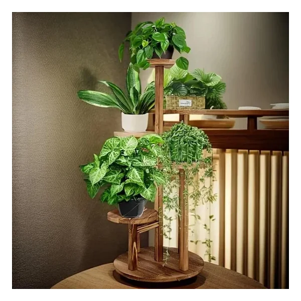 Tekerlekli Çiçeklik 5 Raflı Saksılık Dekoratif 5 Raflı Çiçeklik Doğal Ahşap Saksılık Çiçek Rafı Daire Model - Görsel 7