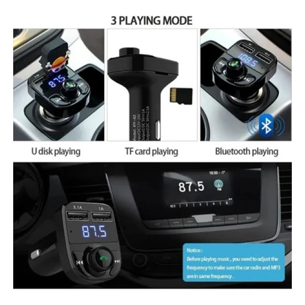 Araç Fm Transmitter 5.0 Bluetooth Araç Kiti Usb Mp3 Sd Kart Flash Için Uygun Çakmaklık Girişli - Görsel 5