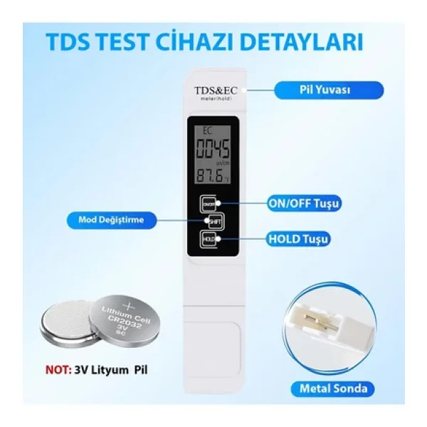 Plentiful 3İn1 Dijital Tds Su Kalitesi Değer Ölçüm Cihazı - Görsel 7