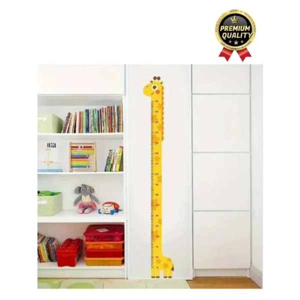 Yeni Seri Çift Taraflı Bantlı Çocuk Büyüme Cetveli Eğlenceli Sevimli Sarı Zürafa Boy Ölçüsü Sticker - Görsel 3