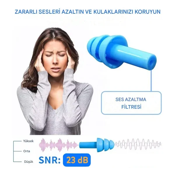 Yıkanabilir Kulak Tıkacı 23 Db İpli Su Geçirmez, Gürültü Önleyici Yüzme Uyku Seyahat İçin Tıkaç - Görsel 2
