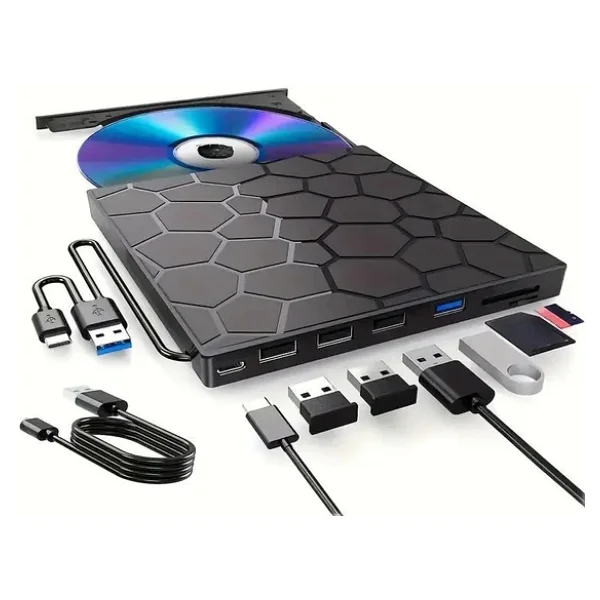 Valkyrie 8in1 Harici Cd Dvd Okuma Yazma Usb 3.0 Hub Çok Amaçlı External Drive Tf Sd Kart Okuyucu - Görsel 10