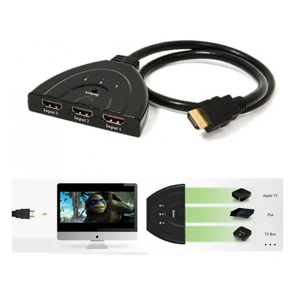 3 Port Kablolu Hdmi Switch Çoklayıcı Çoğaltıcı Splitter - Görsel 2