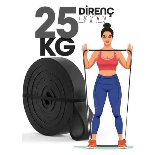 25 KG Siyah Barfiks Direnç Bandı - Sert Gym Kas Geliştirme Pilates Fitness Antrenman Lastiği - Görsel 3