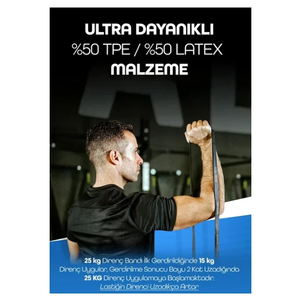 25 KG Siyah Barfiks Direnç Bandı - Sert Gym Kas Geliştirme Pilates Fitness Antrenman Lastiği - Görsel 2
