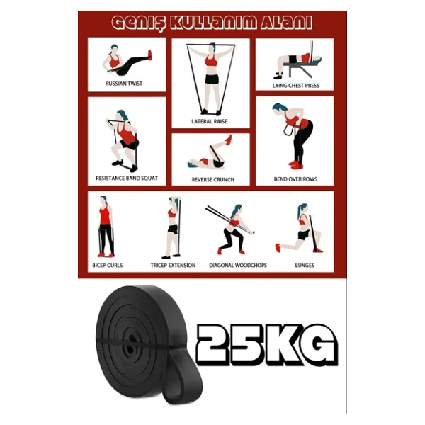 25 KG Siyah Barfiks Direnç Bandı - Sert Gym Kas Geliştirme Pilates Fitness Antrenman Lastiği - Görsel 6
