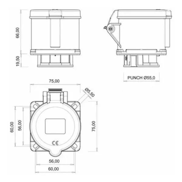 Bemis (Bc1-3505-2413) Cee Norm 5x32A Düz Makina Priz - Görsel 2