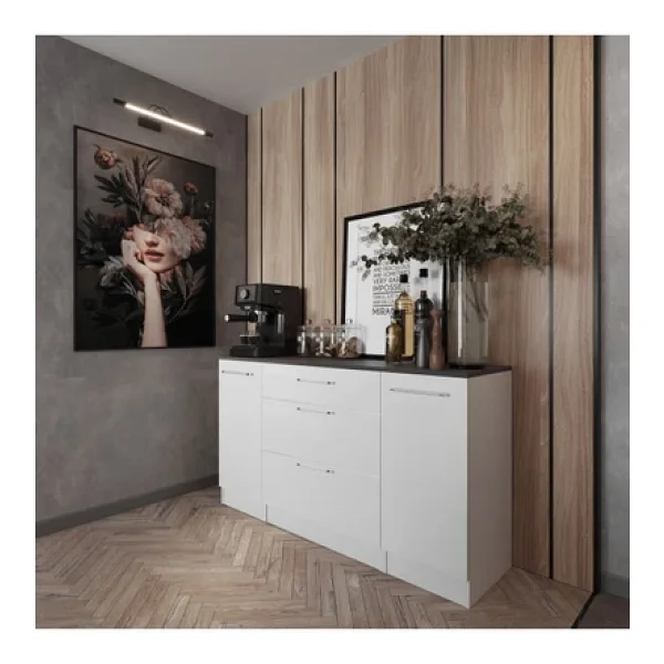 Tdesigno Jive Mutfak 2 Kapaklı-3 Çekmeceli Alt Modül -160 Cm - Çok Amaçlı Dolap -beyaz-tezgah Dahil - Görsel 2