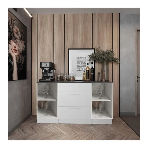 Tdesigno Jive Mutfak 2 Kapaklı-3 Çekmeceli Alt Modül -160 Cm - Çok Amaçlı Dolap -beyaz-tezgah Dahil - Görsel 3