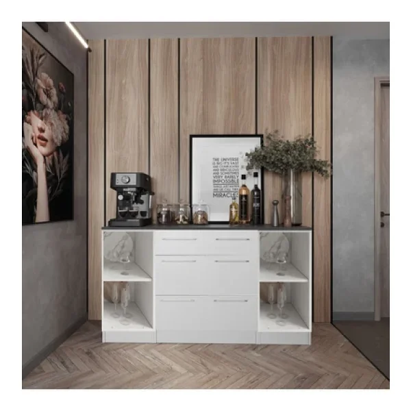 Tdesigno Hula Mutfak 2 Kapaklı-3 Çekmeceli Alt Modül -180 Cm - Çok Amaçlı Dolap -beyaz-tezgah Dahil - Görsel 2