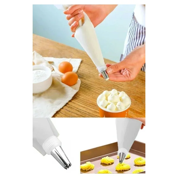 Online Kapında Onlinekapında Krema Sıkma Torbası Seti 10 Parça Pasta Krema Kek Süsleme Torbası Paslanmaz Çelik Uçlu - Görsel 2