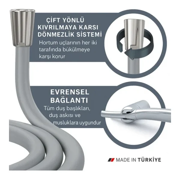 Desıphon Dayanıklı Gri Silikon Duş Hortumu - Kırılma Karşıtı, Esnek, Sızdırmaz Ve Uzun Ömürlü - Görsel 2