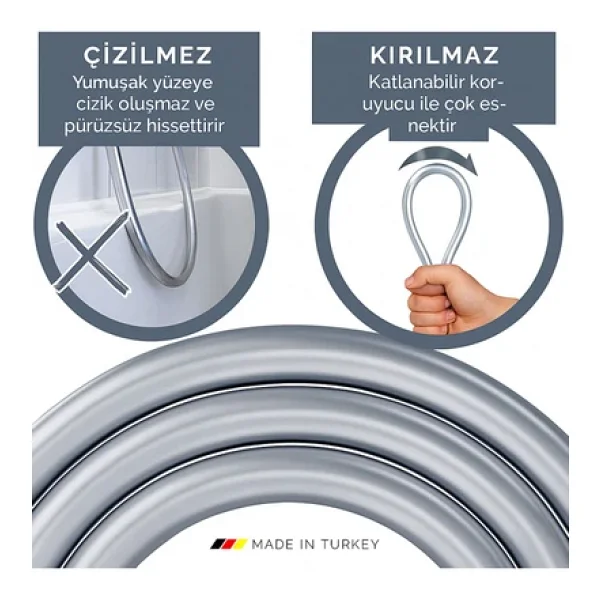 Desıphon Dayanıklı Gri Silikon Duş Hortumu - Kırılma Karşıtı, Esnek, Sızdırmaz Ve Uzun Ömürlü - Görsel 4