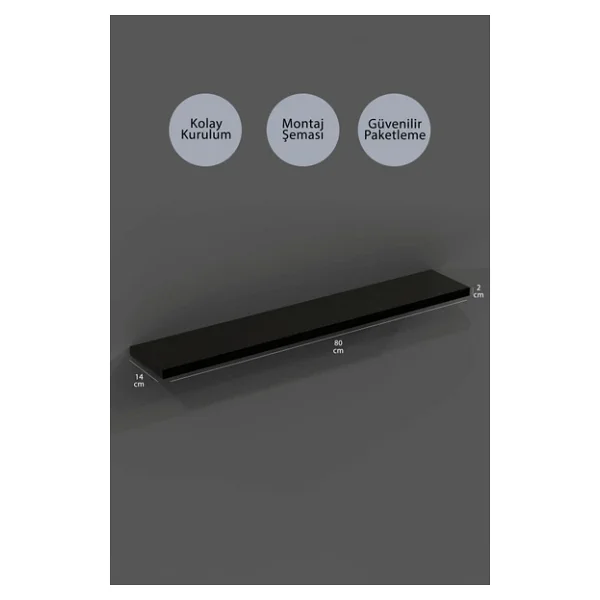 Yankı - BYEG 80 Cm 3lü Mat Siyah Mdf Uçan Duvar Rafı Gizli Bağlantı Kitaplık - Görsel 2
