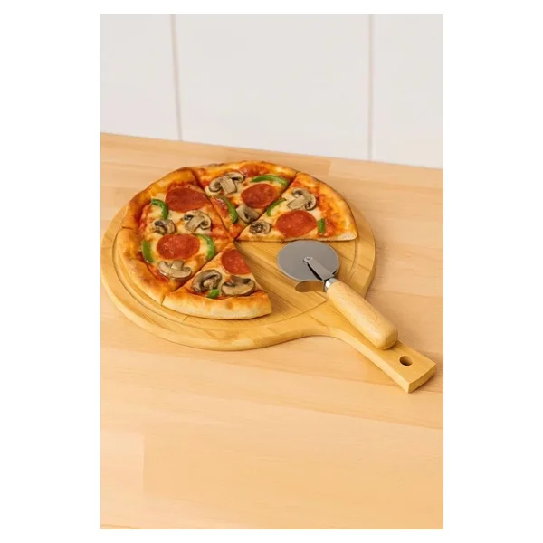 Bambum Napoli 48 cm Döner Bıçaklı Yuvarlak Pizza Tahtası - Görsel 2