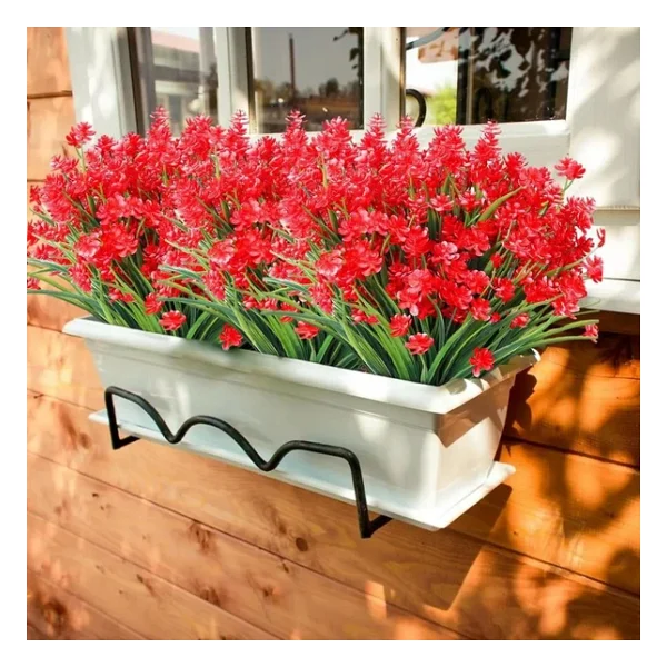 6Lı Set Yapay Çiçek Sazlı Lotus Kırmızı Renk 7 Dal Plastik 30Cm - Görsel 4