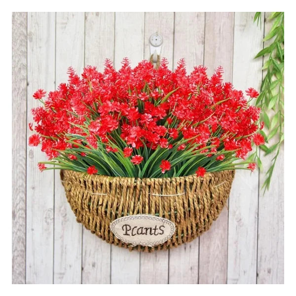6Lı Set Yapay Çiçek Sazlı Lotus Kırmızı Renk 7 Dal Plastik 30Cm - Görsel 8