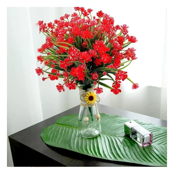 6Lı Set Yapay Çiçek Sazlı Lotus Kırmızı Renk 7 Dal Plastik 30Cm - Görsel 5