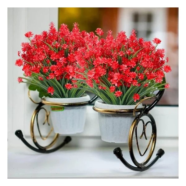 6Lı Set Yapay Çiçek Sazlı Lotus Kırmızı Renk 7 Dal Plastik 30Cm - Görsel 7