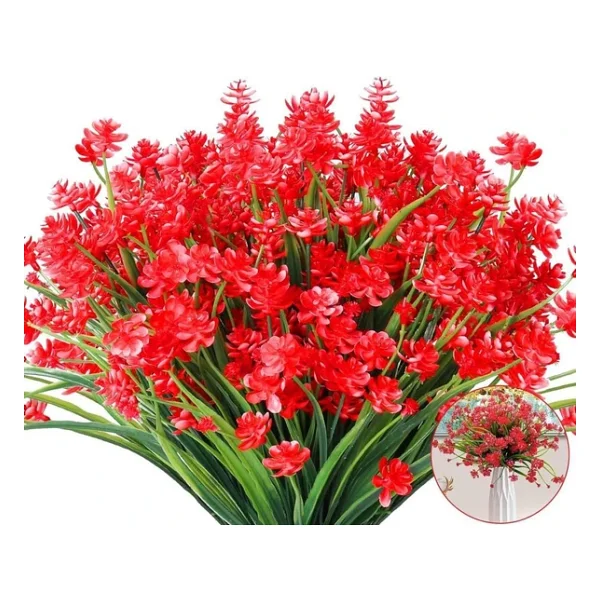 6Lı Set Yapay Çiçek Sazlı Lotus Kırmızı Renk 7 Dal Plastik 30Cm - Görsel 2