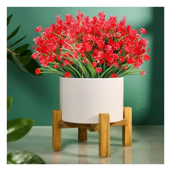 6Lı Set Yapay Çiçek Sazlı Lotus Kırmızı Renk 7 Dal Plastik 30Cm - Görsel 6