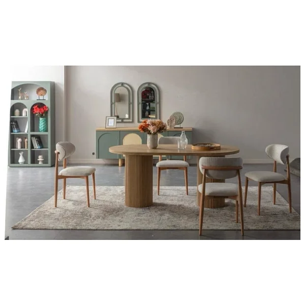 Alva Bohem Natural Ahşap Masa Sandalye Takımı 80X180 - Görsel 5