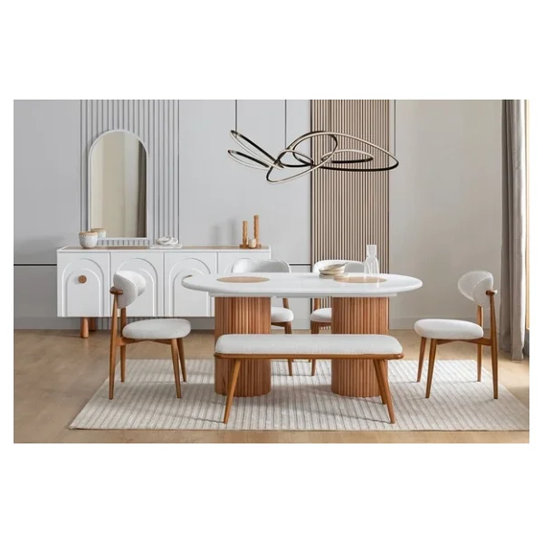 Louise Bohem Natural Ahşap Masa Sandalye Takımı 90X190 - Görsel 2