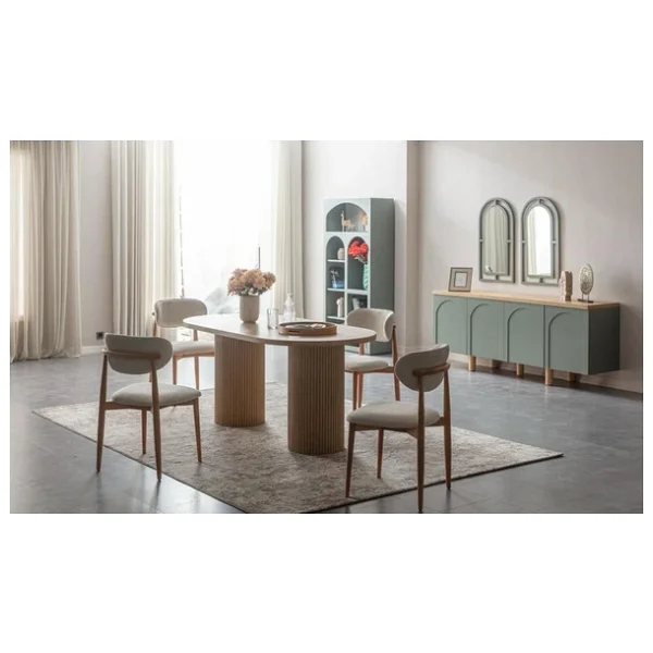 Alva Bohem Natural Ahşap Masa Sandalye Takımı 80X180 - Görsel 8